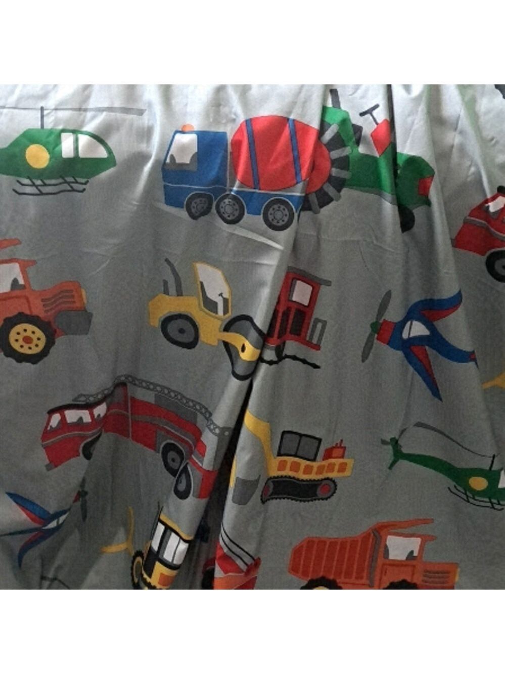 KIDS CONSTRUCTION VEHICLES lined SINGLE curtain panel 42X84 tonka toys digger